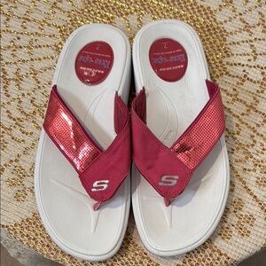Skechers Tone Ups. White and Pink Sandals with Cushioned Sole Size 7